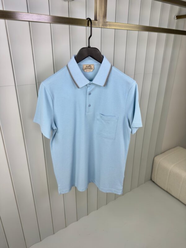 Hermes H Embroidered Polo Light Blue
